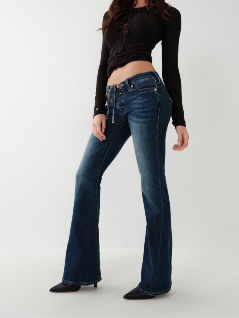 True Religion Joey Low Rise Lace Up Jeans Size 32